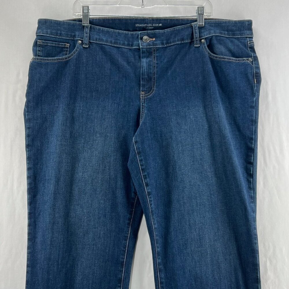 Chicos Straight Leg Jeans Women 4R Stretch Denim Mid-Rise Zip Fly Dark Blue Wash - Picture 3 of 12